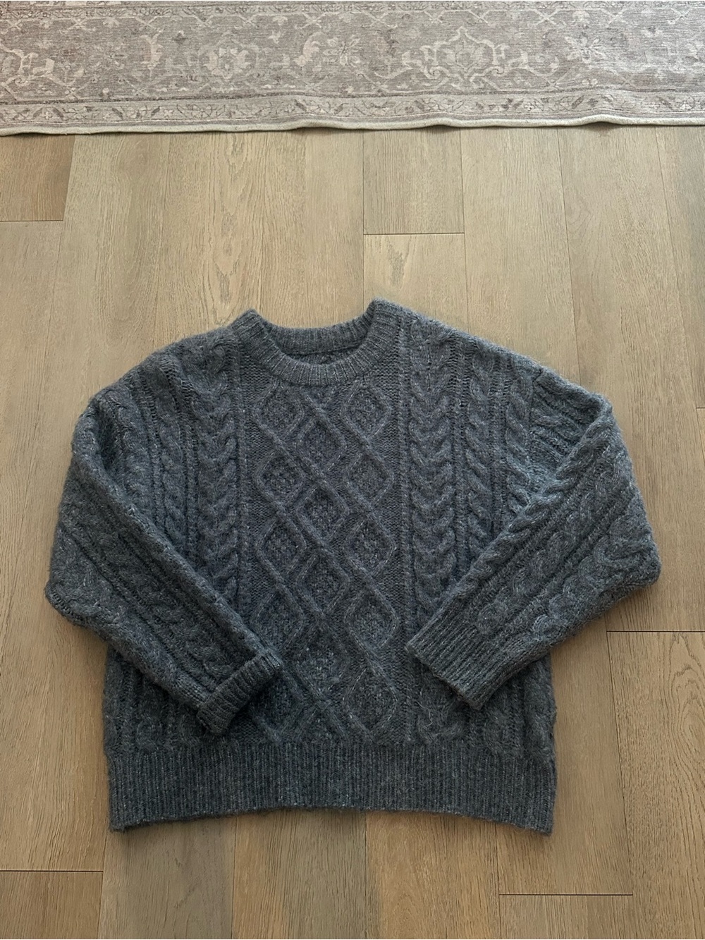 Daily Drills Dark Gray Cable Knit Crewneck Sweater